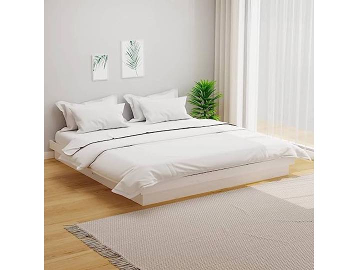 Massives Kiefernholz Bettgestell mit rustikalem Charme Weiß 160x200 cm Massivholzbett Weiß 160x200 cm Bettgestell aus Kiefernholz mit Lattenrost Stabil Original