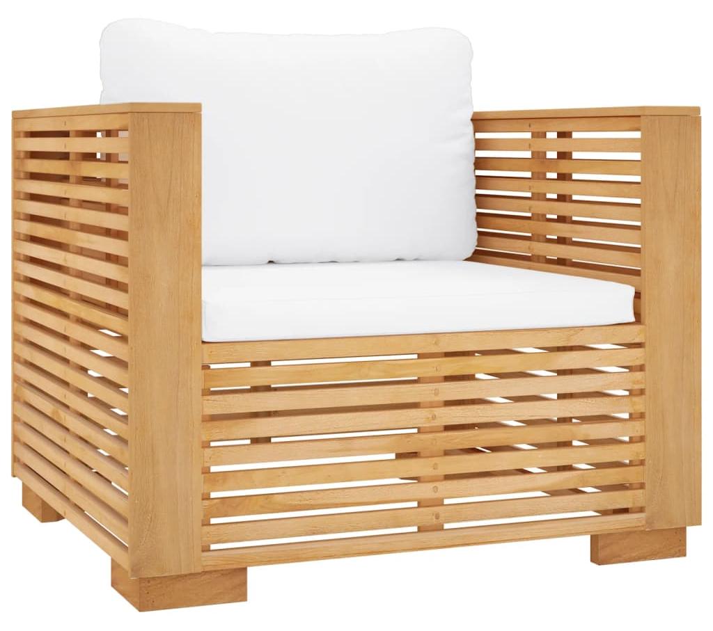 Gartensessel mit Creme Kissen Massivholz Teak