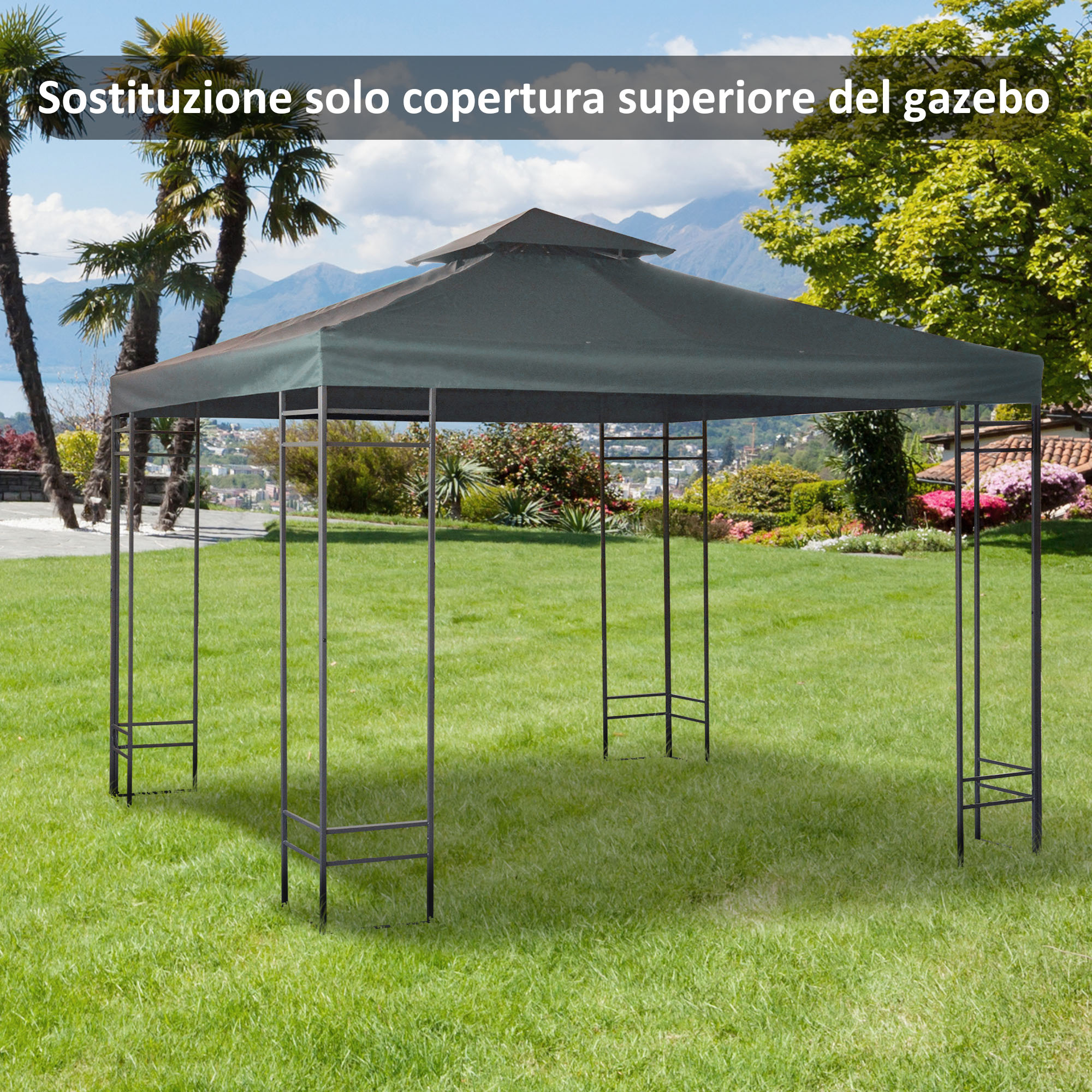 Outsunny Tetto di Ricambio per Gazebo 3x3m a 2 Livelli e Resistente ai Raggi UV, Grigio Antracite