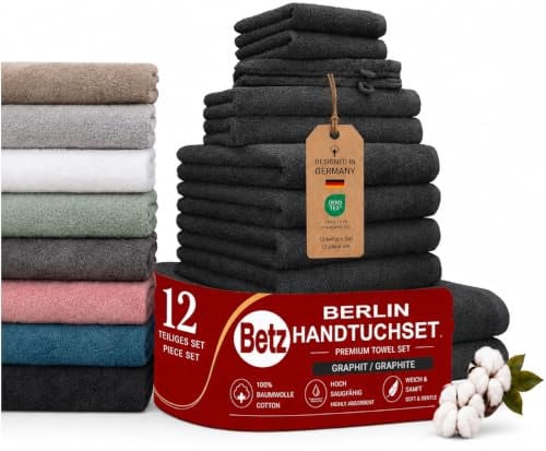 Betz 12-delige handdoekenset Berlin van 100% katoen in grafietgrijs