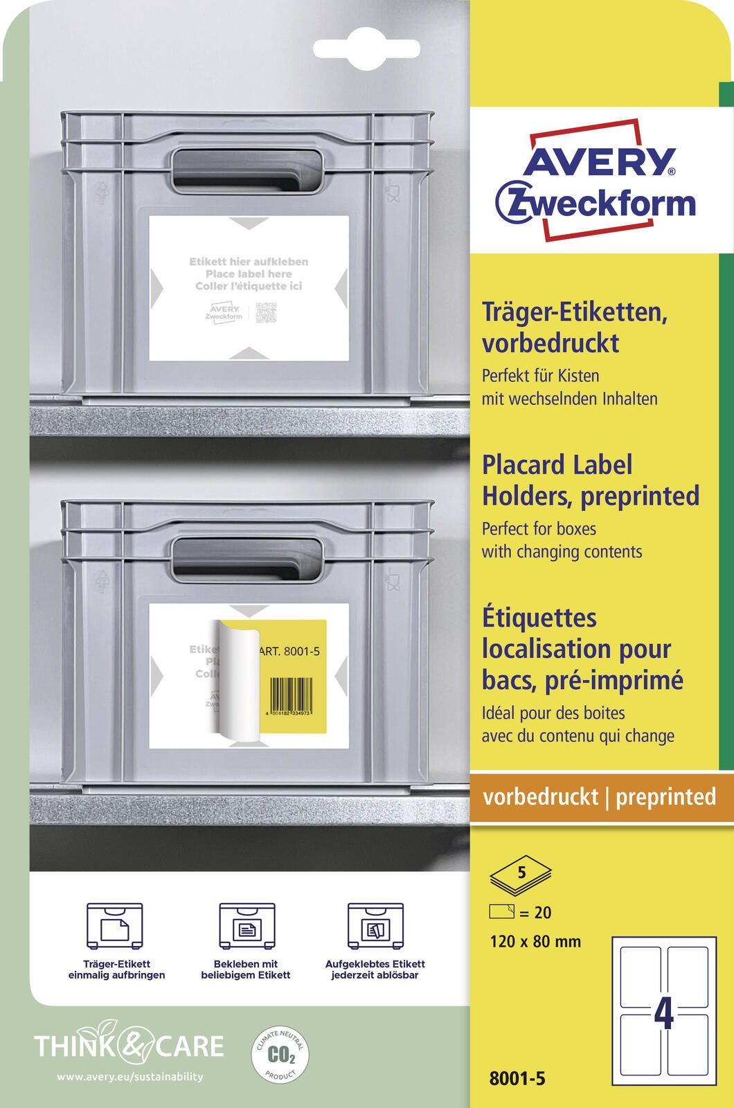 AVERY Zweckform Träger-Etiketten 80,0 x 120,0 mm 8001-5