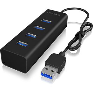 ICY-BOX USB-Hub IB-HUB1409-U3, schwarz, mit Metallgehäuse, 4 USB 3.0 Ports, Anschluss-Stecker USB-A
