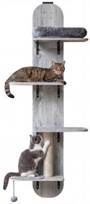 Costway Door Hanging Cat Climber 4-level Height Adjustable with Plush Bed-Gray