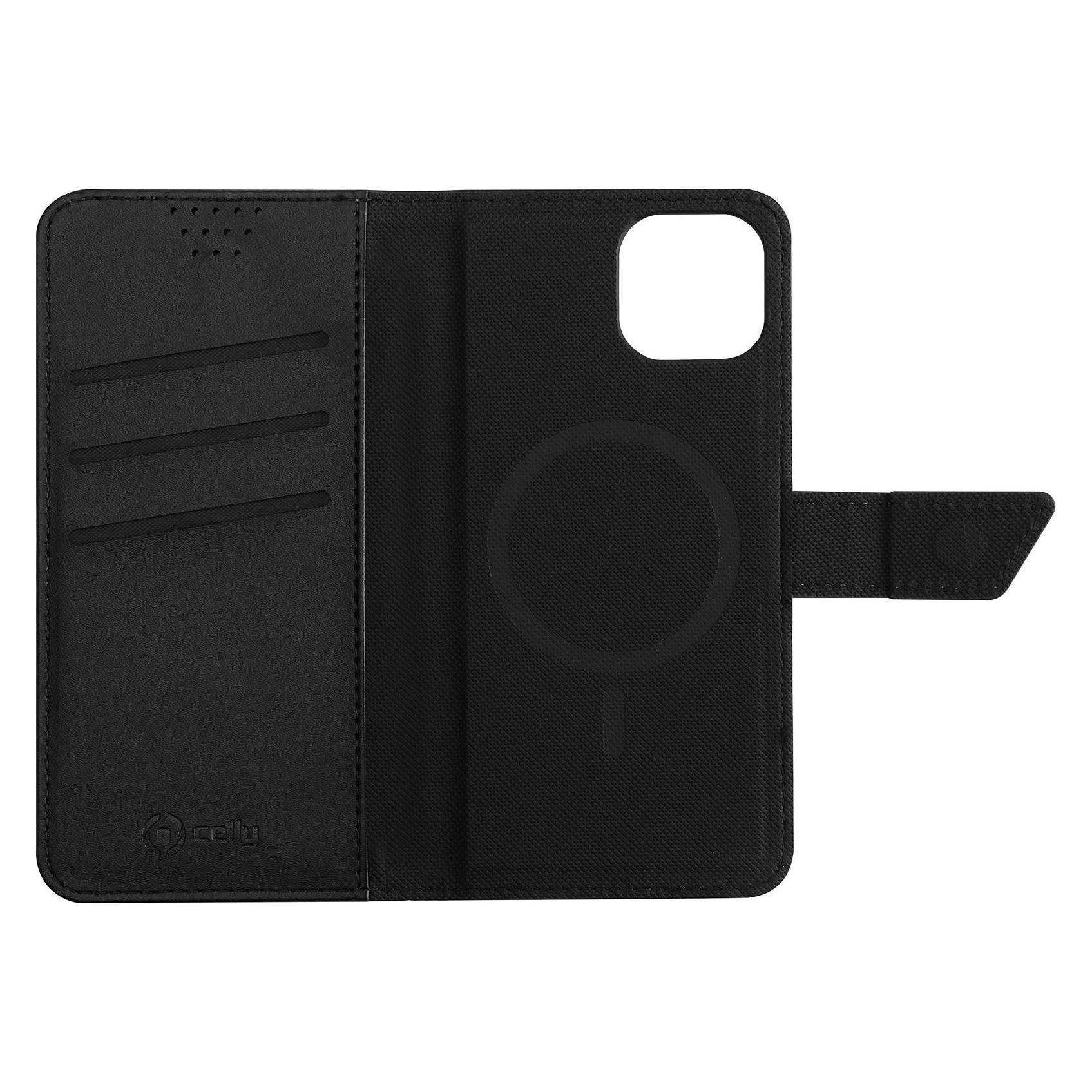 Celly Wallymag, Wallet case, Apple, iPhone 14, 15.5 cm (6.1"), Black (Apple iPhone 14) (WALLYMAG1024BK)