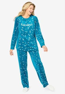 Plus Size Women's Dreams & Co. ® Velour Pajama with FREE Fuzzy Socks by Dreams & Co. in Deep Lagoon Fabulous (Size M)