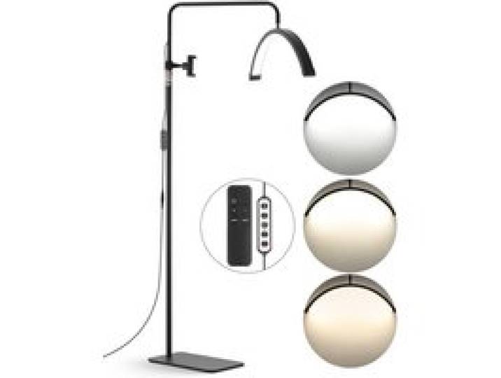 VEVOR Lampe d’Esthéticienne Demi-lune sur Pied, Lampe LED Arc pour Extension de Cils 58,4 cm, Intensité Variable, avec Support de Téléphone, Télécommande, pour Beauté, Soins de la Peau, Sourcils