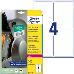 Avery Zweckform Folien-Etiketten ultra-resistent 99,1x139mm VE=10 Bogen/40 Etiketten weiß