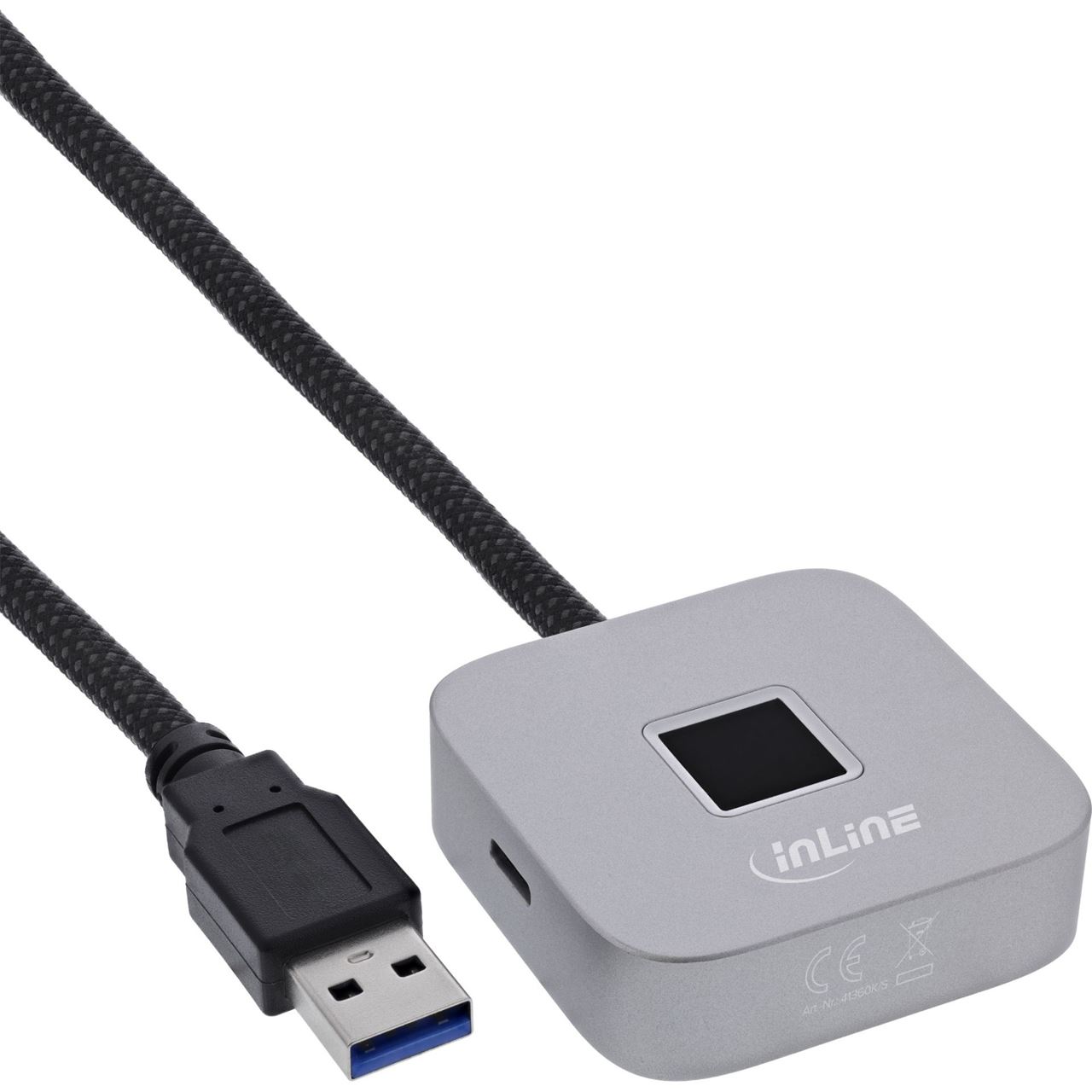 1.50m InLine USB Fingerabdruckscanner mit Hub, Windows Hello, silber