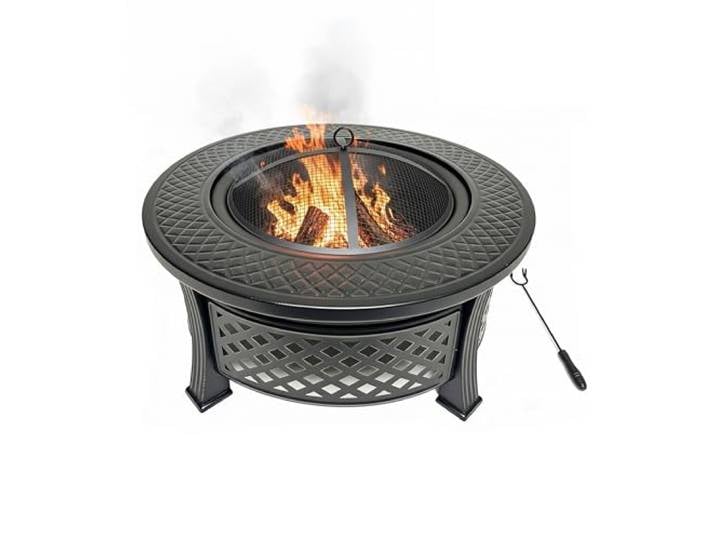 Brasero Relaxdays\, Ø 55 cm\, avec Pare-étincelles\, tisonnier\, Acier\, Jardin\, terrasse\, Noir