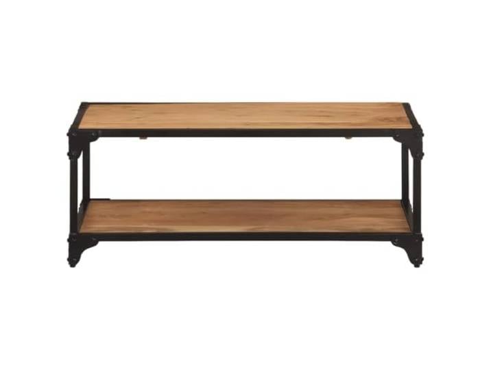 Couchtisch aus Massivholz Akazienholz, 90x45x35cm Vintage-Stil, Eisenrahmen, untere Ablage, Akazienholzplatte, Brauntöne