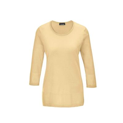 3/4 Arm-Pullover GOLDNER "Gepflegter Ajour-Pullover mit femininen Durchbrüchen", Damen, Gr. 48, gelb (pastellgelb), Obermaterial: 100% Polyacryl PAN., normal, Rundhals, Sonstiges, Pullover, Ohne