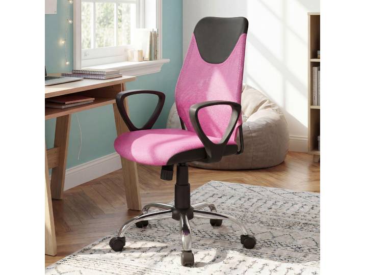 Chaise de bureau pour enfants FineBuy TERNI rose\, pour les enfants à partir de 6 ans\, avec dossier ; chaise pivotante pour enfants\, chaise de bureau ergonomique pour enfants\, chaise pour adolescents\, réglable en hauteur
