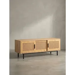 Lowboard Eiche-Dekor Zeitloser Stil 120x45,5x40 cm mit Wiener Geflecht und Schiebetüren