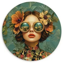 WANDBILD Frau - Blumen - Schmetterlinge - Natur - Vintage Deko Wohnzimmer 30x30 cm