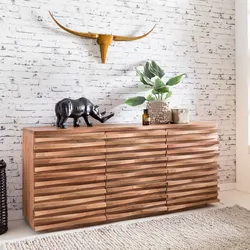 Massivholz Sideboard 160 Akazie Natur Kommode mit 2 Türen & 3 Schubladen Design Front