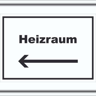 HB-Druck Heizraum Schild mit Text und Richtungspfeil links Heizung Wärme waagerecht A1 (594x841mm)