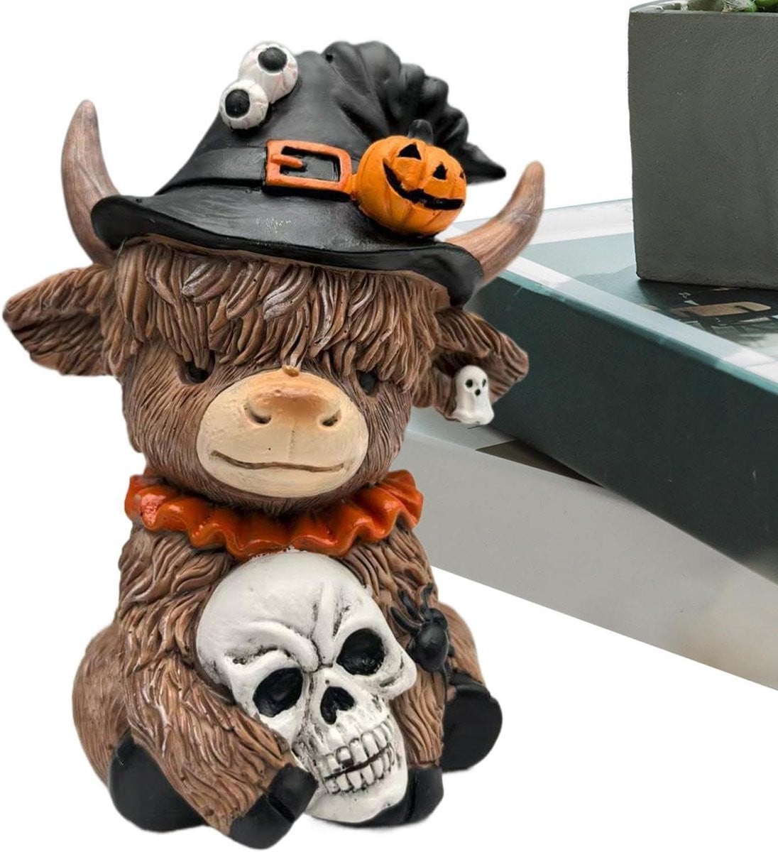 Schotse Hooglander Koe Beeldje Bruin - Boerderij Stijl Decoratie - Hoogte: 13 cm