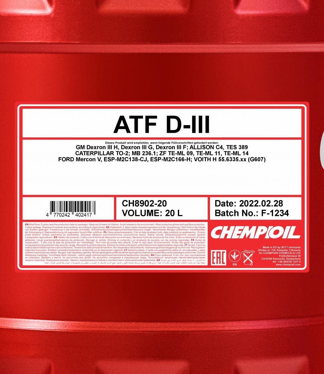 CHEMPIOIL CH8902-20 Automatic transmission fluid