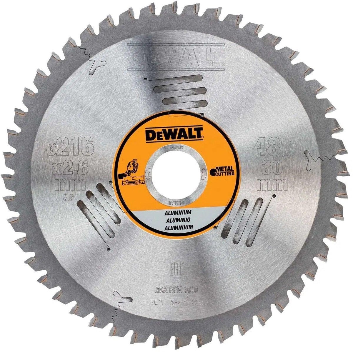 DeWALT DT1914-QZ Cirkelzaagblad voor Aluminium, Ø 216mm, Asgat 30mm, 48T