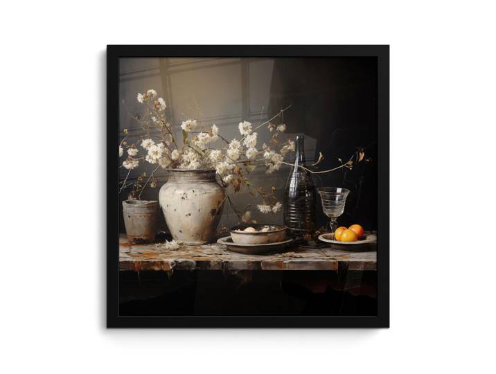 MuchoWow Poster MIT Rahmen Stilleben - Blumen - Blumenstrauß - Vase - Wein 40x40 cm, Schwarz, Papier, Quadratisch, 40x40 cm, gerahmt, Bilder & Rahmen, Bilder