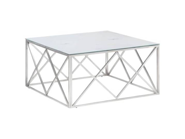 Couchtisch Silber Edelstahl Gehärtetes Glas Tischplatte Weiß Marmor,Silberrahmen,Einfache Reinigung,Moderner Stil,Wohnzimmer,Flur