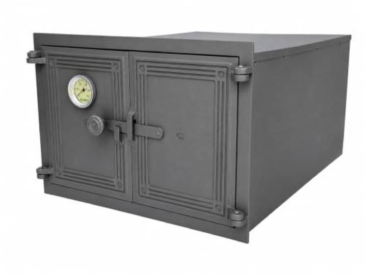 Innbee Einbaubackofen mit zweiflügeliger Gusseisentür und Thermometer, Rahmen 480 x 335 mm, Backfach für Kachelofen, Küchenherd und gemauerten Holzbackofen, Modell PCHOHT