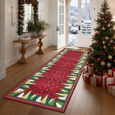 Garvee Christmas Tree Bordered Washable Area Rug