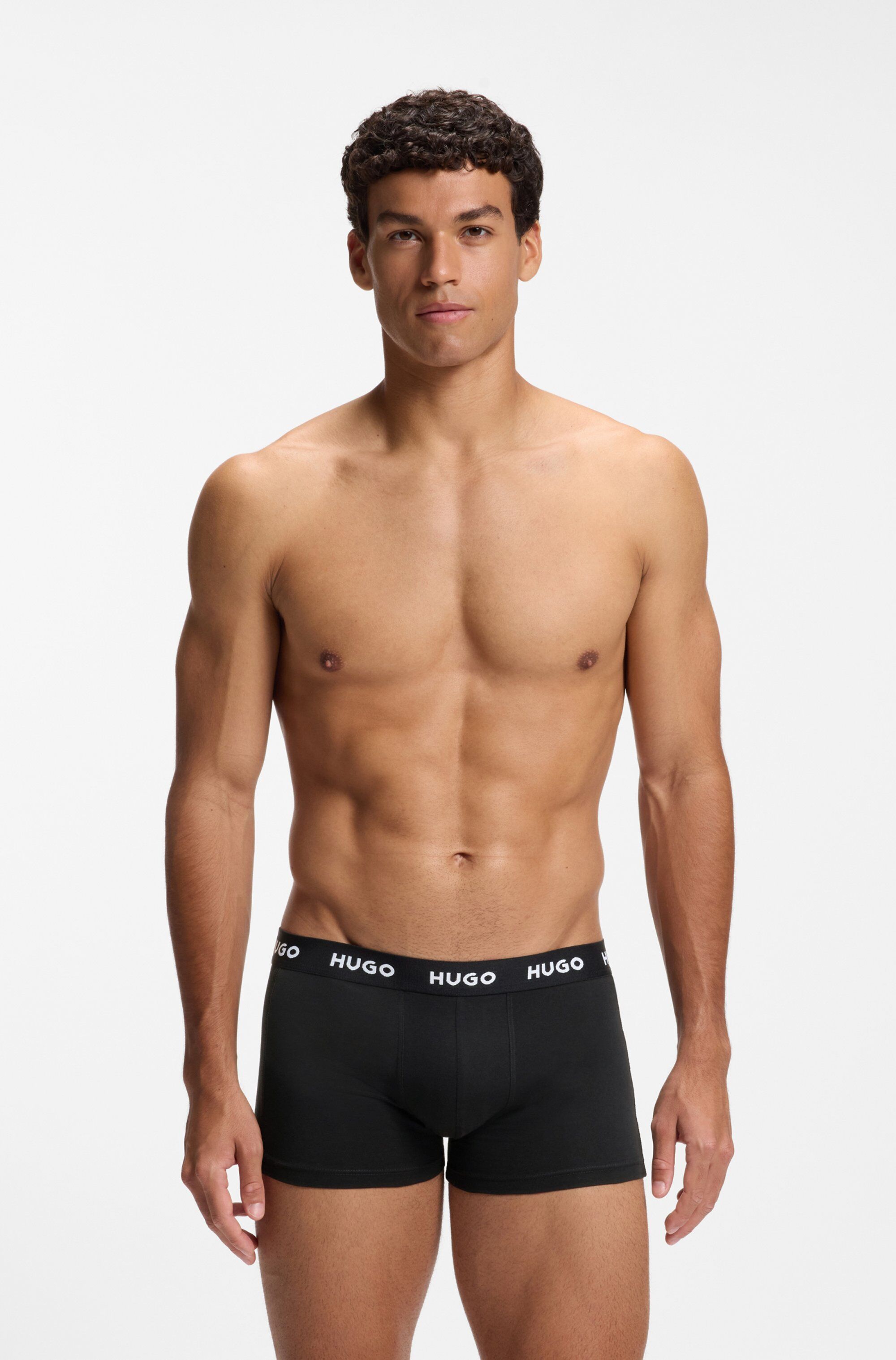Trunk HUGO UNDERWEAR "TRUNK TRIPLET DESIGN", Herren, Gr. S (48), 3 Stk., Jersey, dunkelrot 606, Jersey, Obermaterial: 95% Baumwolle, 5% Elasthan, eng, Unterhosen Trunk, mit Logobund