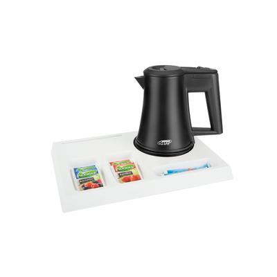Willkommenstablett SIGNUM Weiss aus massiver Buche mit STAR Wasserkocher 0,5 L Schwarz
