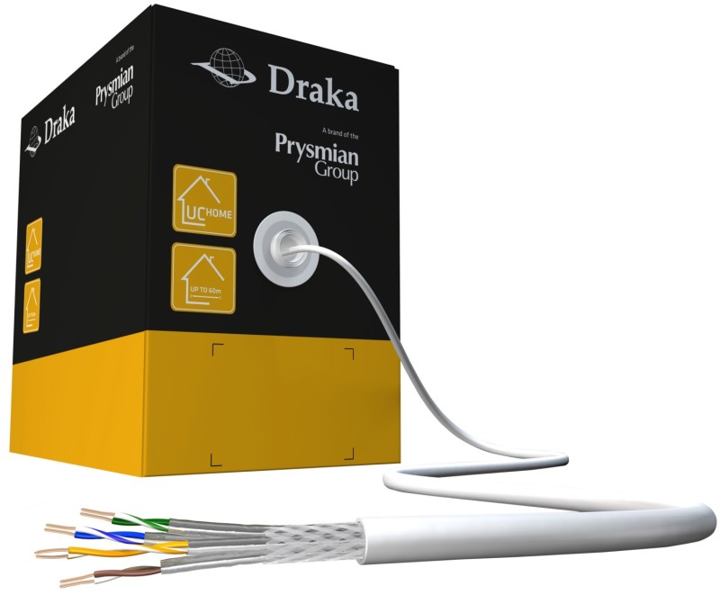 DRAKA Verlegekabel UCHome SS26, Cat 7, S/FTP, PiMF, weiß, 350 m Box