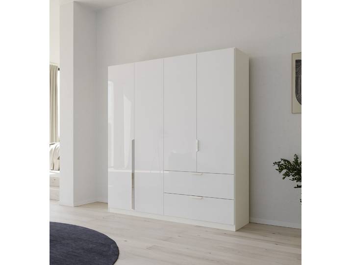 Kleiderschrank Drehtürenschrank Glamour , mit Schubkästen , weiß Hochglanz / alpinweiß , verschiedene Größen