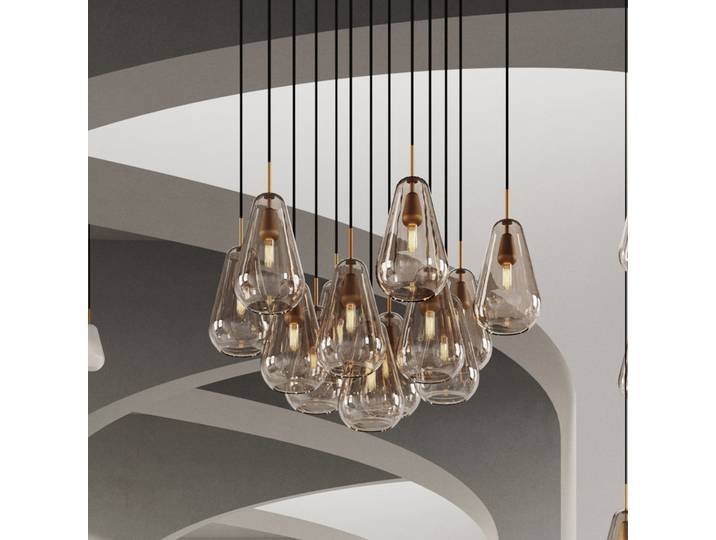 Anoli 13 Krohnleuchter Gold/Gold, 13-flg. - Nuura Nuura Aps - Wohnzimmer - Design - Glas - Mehrflammig