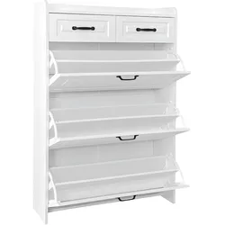 Schuhschrank 80x23x131 mit 3 Klappen, 2 Schubladen, drehbare Schuhregale, Anti-Kipp, Flurmöbel, Stauraum, modernes Design, Weiß