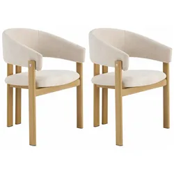 Merax Esszimmerstuhl 2er-Set mit Armlehnen, Leinenstoff & Eisengestell in Naturholzfarben, Beige