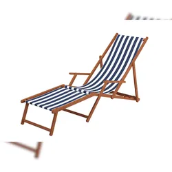 Erst-Holz Liegestuhl blau-weiß Sonnenliege Fußteil Tisch Buche dunkel Relaxliege Gartenliege 10-317 F T