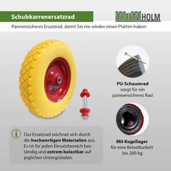 Baumarktplus Schubkarrenrad pannensicher 4.00-8 / 4.80 mit Achse Ersatzrad Vollgummi Schubkarre PU