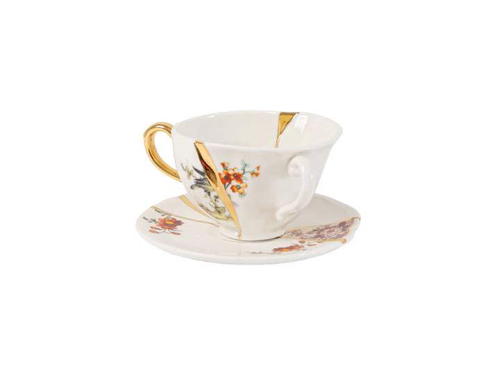 Design Tee- & Kaffee-Set „Kintsugi 01“ aus Porzellan mit Golddekor verziert Multicolor Seletti
