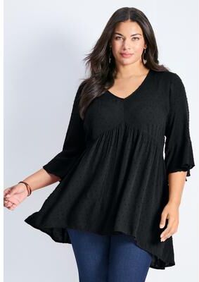 Plus Size Women's Veronica Dobby Tunic by Avenue in Black (Size 14)