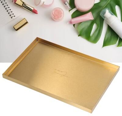 Inspire Daily Merch Gold Plate Modern Metal Rectangle Storage Tray For Cosmetic And Jewelry Display Stainless Steel Tray Gold Plate Modern Metal Rectangle Storage Tray For Cosmetic And Jewelry Display Stainless Steel Tray