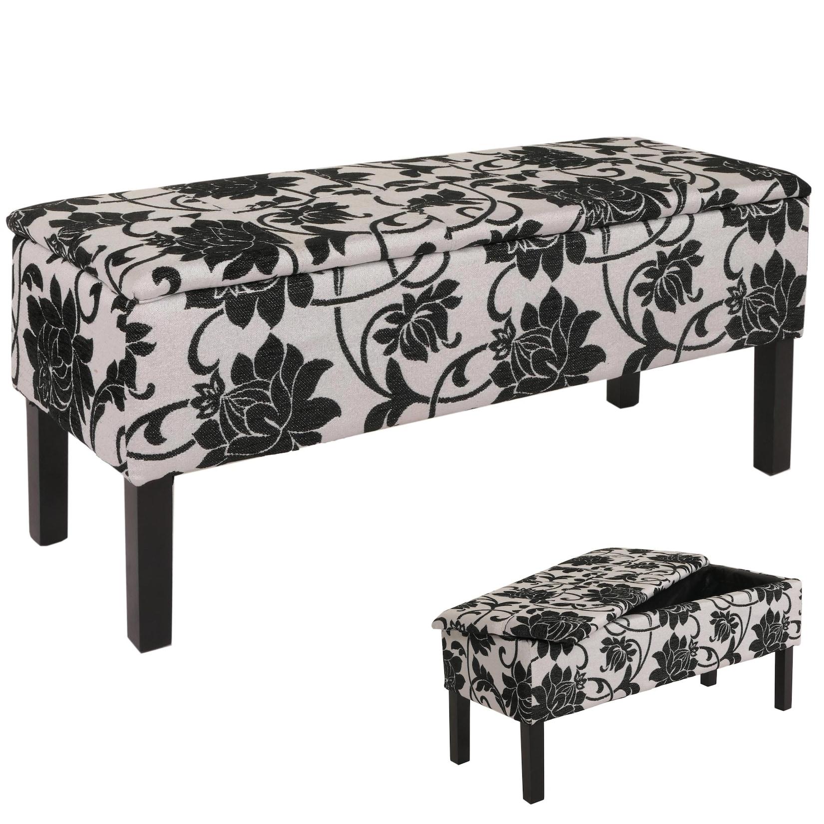 Bank Sitzbank Renens Aufbewahrungstruhe Stoff/Textil 95x36x44 cm MVG-zertifiziert ~ jacquard schwarz