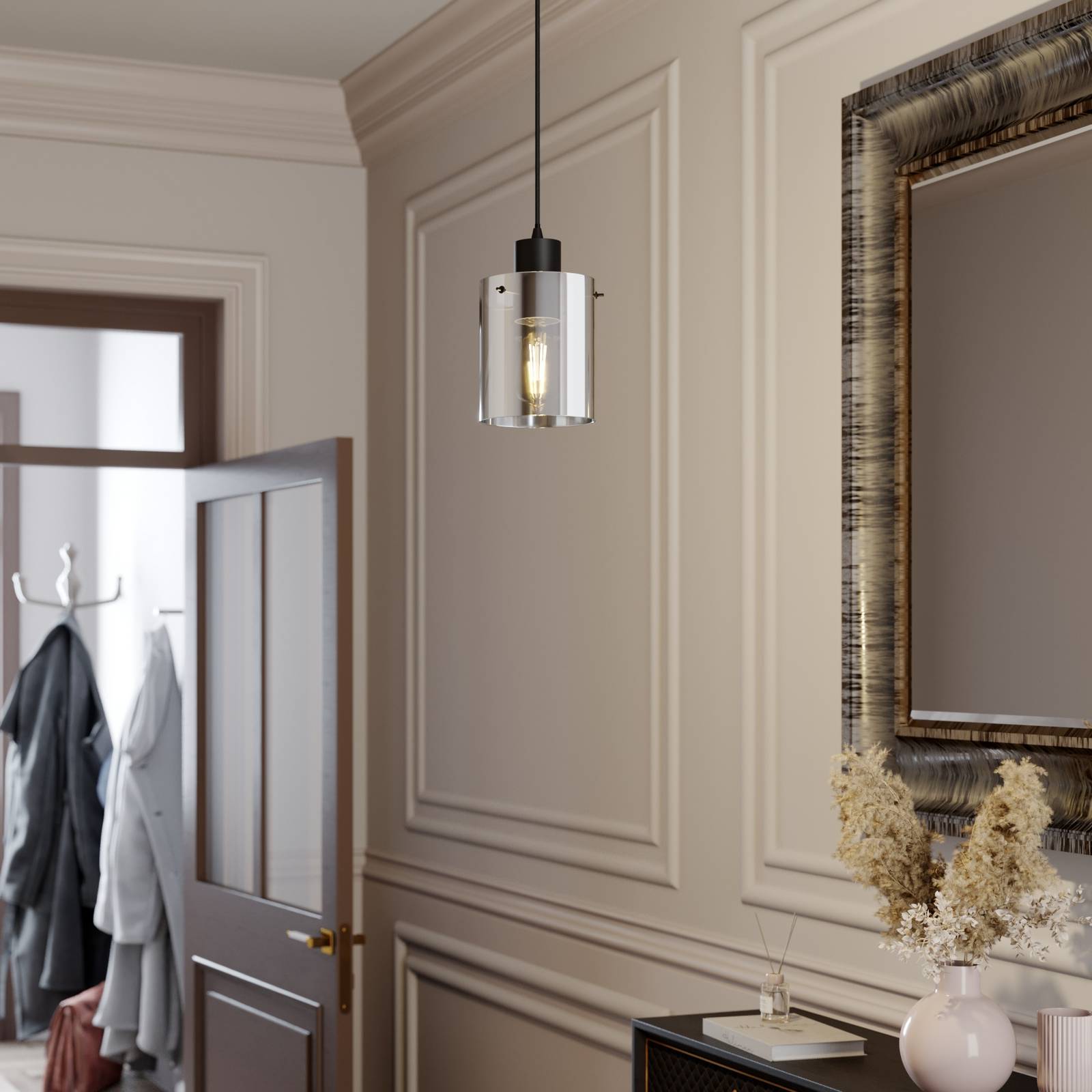 Glas Hängeleuchte Kourtney Lindby, dimmbar, schwarz, für Wohn- / Esszimmer, Modern