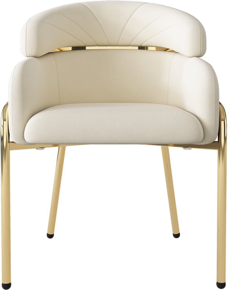 Merax Eetkamerstoel met fluwelen bekleding en metalen poten - Beige