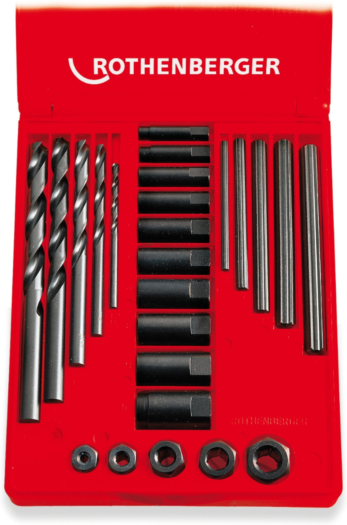 Rothenberger Gewinde-Ausdreh-Set aus Stahl zum Ausdrehen von beschädigten Gewinden, Größe:2, M5-M16, 25-teilig, 71311)