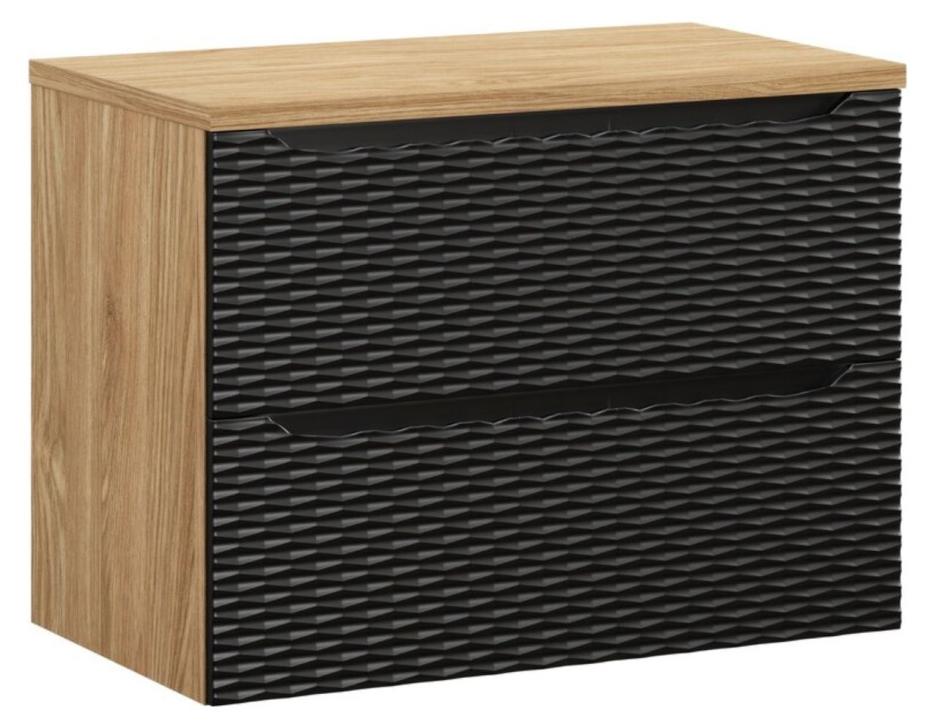 Badezimmer-Set YOKA schwarz: Unterschrank mit Schubladen 80cm + Waschtischplatte