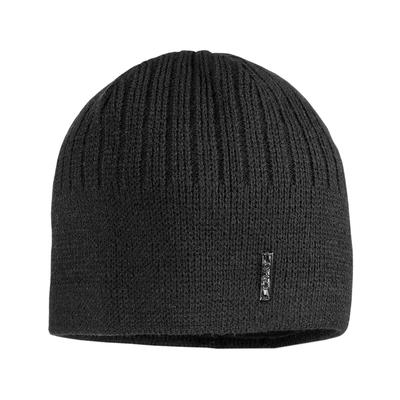 Strickmütze CAPO, Herren, schwarz, Strick, Wollmischung, unifarben, Mützen Strickmütze, Rippenstrick, hoher Wollanteil, natürliche Thermoregulation, gefüttert