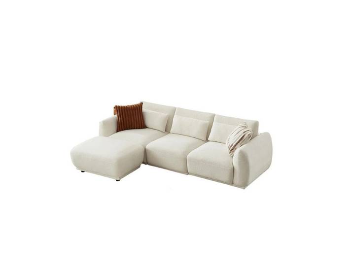 YHL Voyura Ecksofa Ecksofa Teddy Stoff Gepolsterte Rückenlehne – Schaumstoffkissen