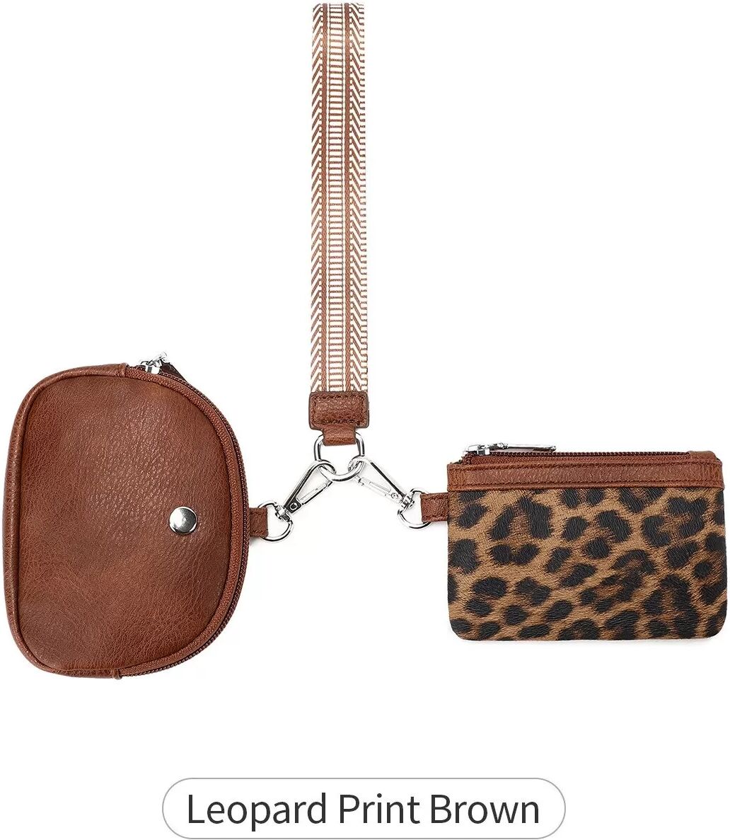 INF Abnehmbares 2-teiliges Münzgeldbörsen-Set - Tragbare PU-Leder-Handgelenktasche für Outdoor-Sportarten Braun