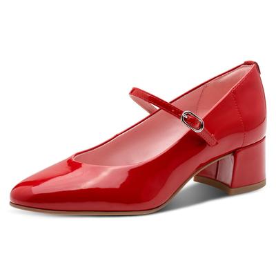 Spangenpumps TAMARIS, Damen, Gr. 37, Textil, rot, Lacklederimitat, unifarben, Schuhe Spangenpumps, Blockabsatz, Abendschuh, Festtagsschuh mit verstellbarem Riemchen