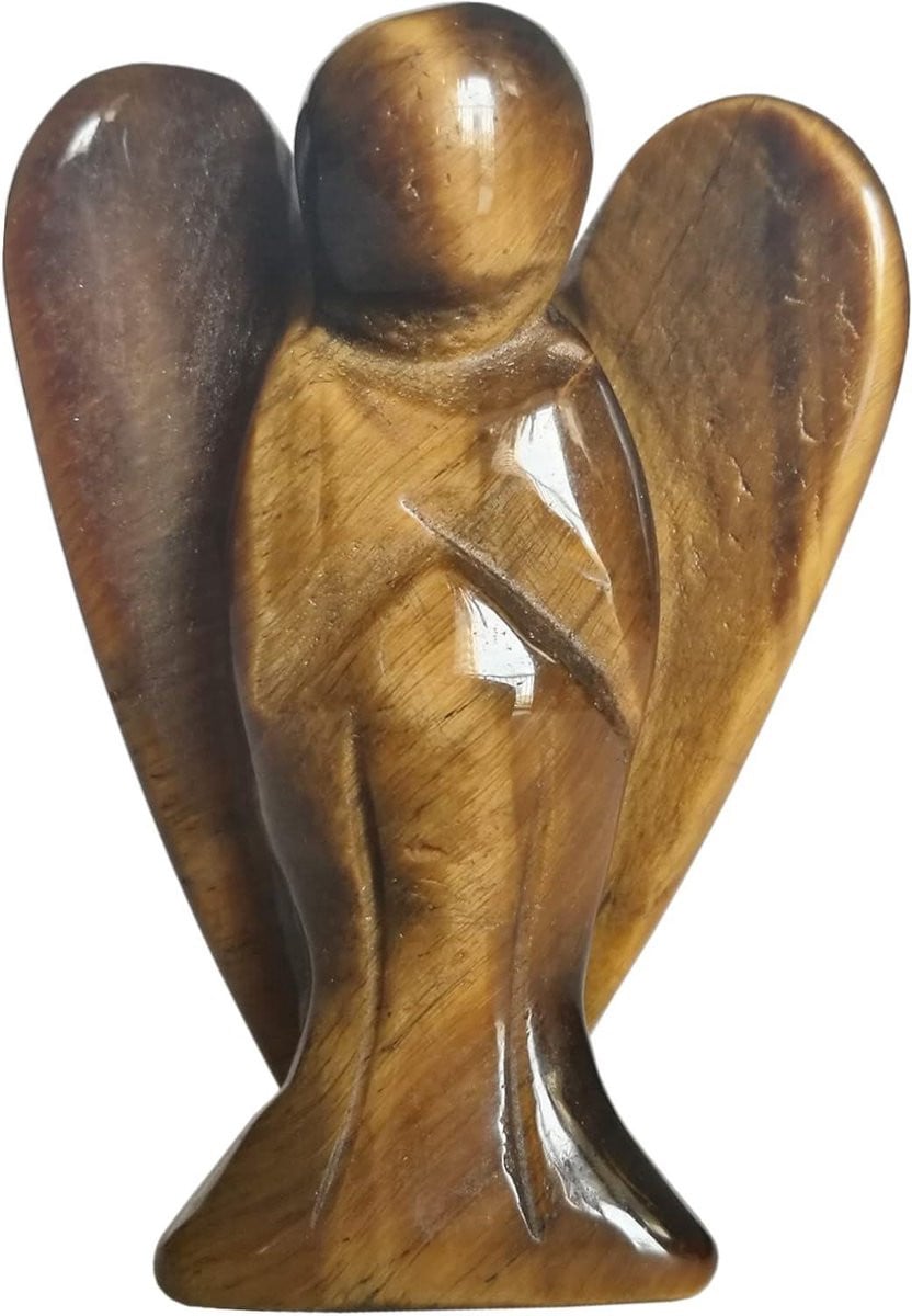 Beschermengel Beeldje Gebed Steen van Natuurlijk Tijgeroog Kristal - 50 mm