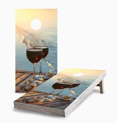 Skip's Garage Sunset Red Wine on the Beach Corn Hole Board Set